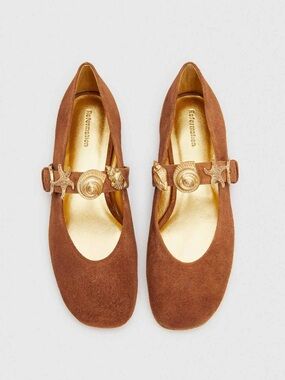 REFORMATION Bethany Ballet Flats in Rum Suede Shells 7